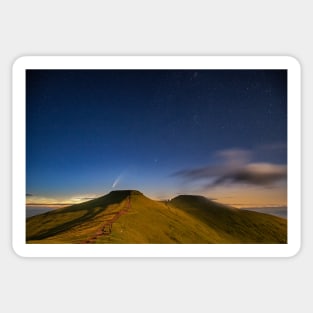 Comet NEOWISE and Noctilucent cloud over Corn Du and Pen y Fan in the Brecon Beacons National Park, Wales Sticker